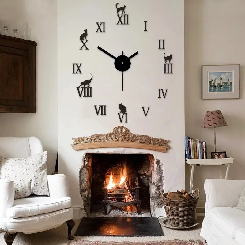 1pc 40cm Black Roman Numerals Mute DIY Clock ,For Living Room, Bedroom, Desk Wall Mounted Clock Home Furnishings Leedoar