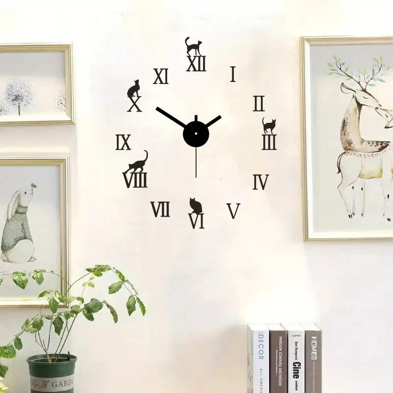 1pc 40cm Black Roman Numerals Mute DIY Clock ,For Living Room, Bedroom, Desk Wall Mounted Clock Home Furnishings Leedoar