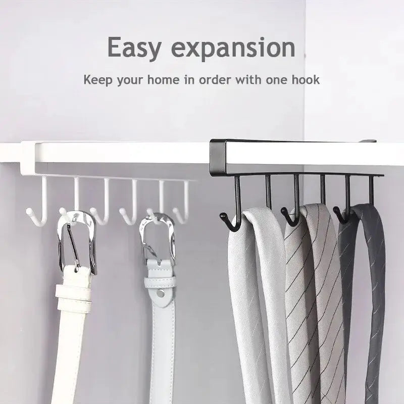 1pc 6 Hook Coffee Cup Mug Holder Black White Hooks Shelf Multifunction Kitchen Cabinet Sundries Organizer Storage Hanger Leedoar