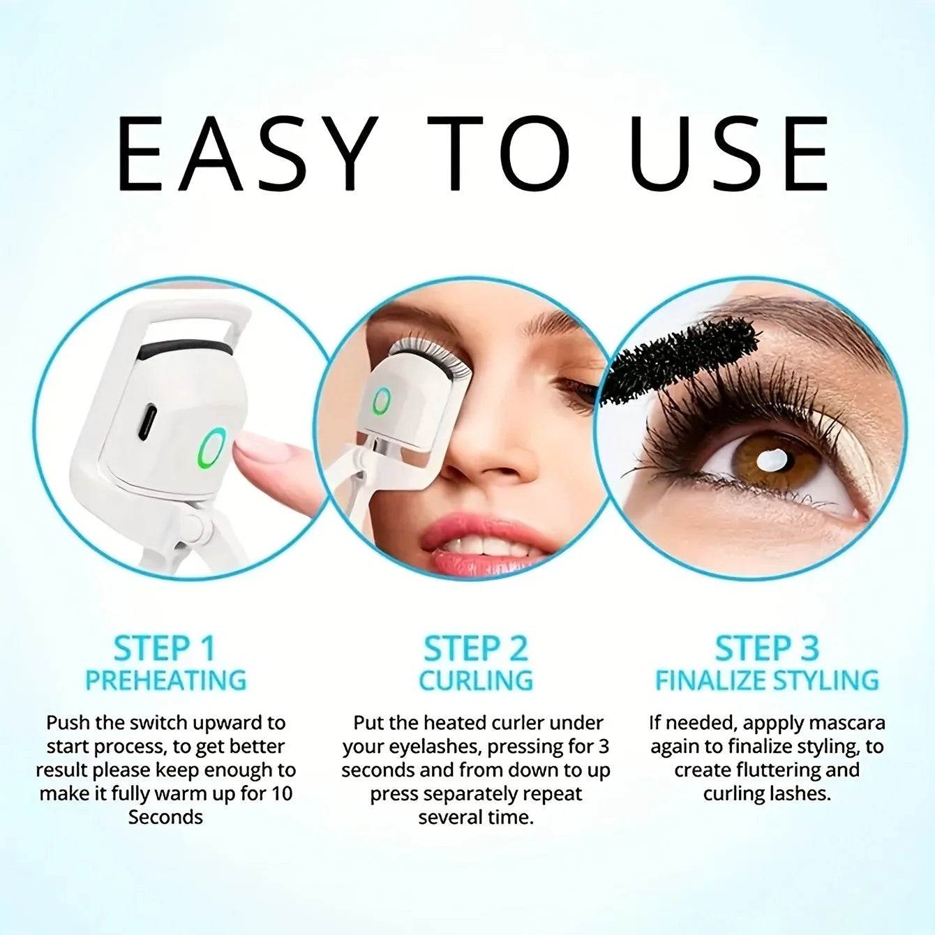 1pc ABS Electric Eyelash Curler, Long-Lasting Curl Electric Eye Lash Perm Eyelashes Clip Eyelash Curler Device Makeup Tools Leedoar