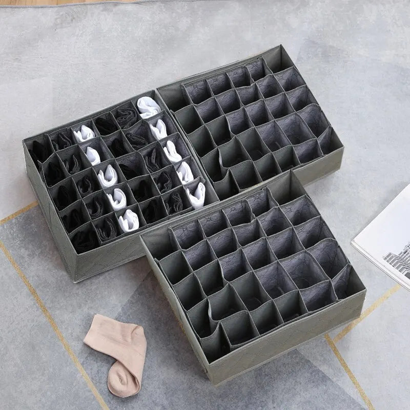 1pc Black 30 Grids Underwear Organizer Foldable Cabinets Drawer Underwear Divider Storage Box Hard Bra Socks Closet Storage Leedoar