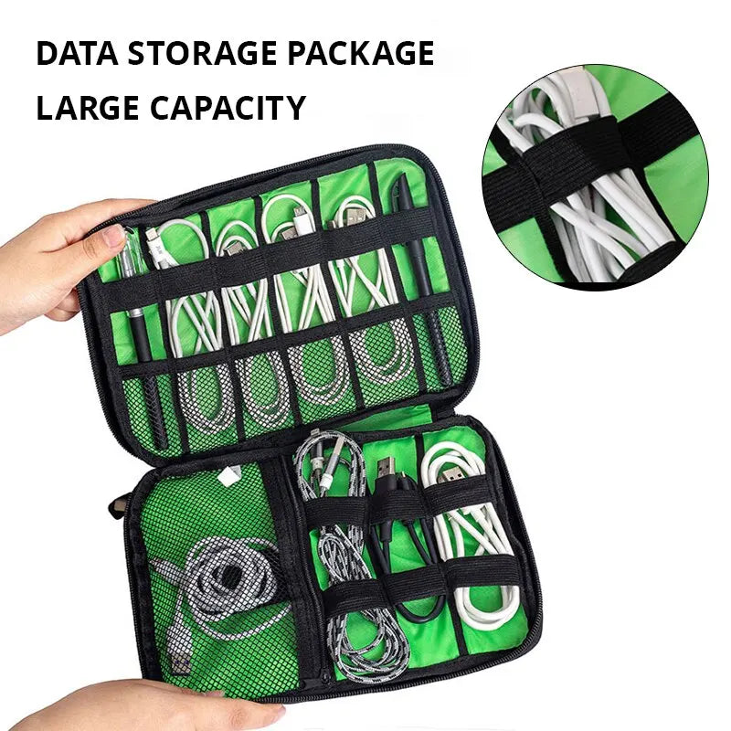 1pc Black Green Storage Bag Electronic Accessory Organizer Portable Usb Data Cable Charger Plug Travel Waterproof Organizer Leedoar