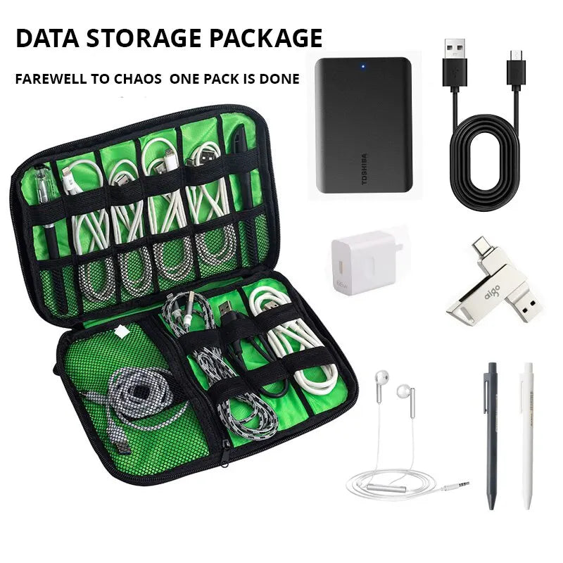 1pc Black Green Storage Bag Electronic Accessory Organizer Portable Usb Data Cable Charger Plug Travel Waterproof Organizer Leedoar