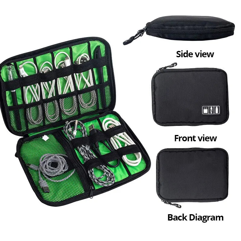 1pc Black Green Storage Bag Electronic Accessory Organizer Portable Usb Data Cable Charger Plug Travel Waterproof Organizer Leedoar