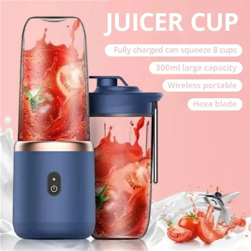 1pc Blue/Pink Portable Small Electric Juicer Stainless Steel Blade Cup Juicer Fruit Automatic Smoothie Blender Kitchen Tool Leedoar