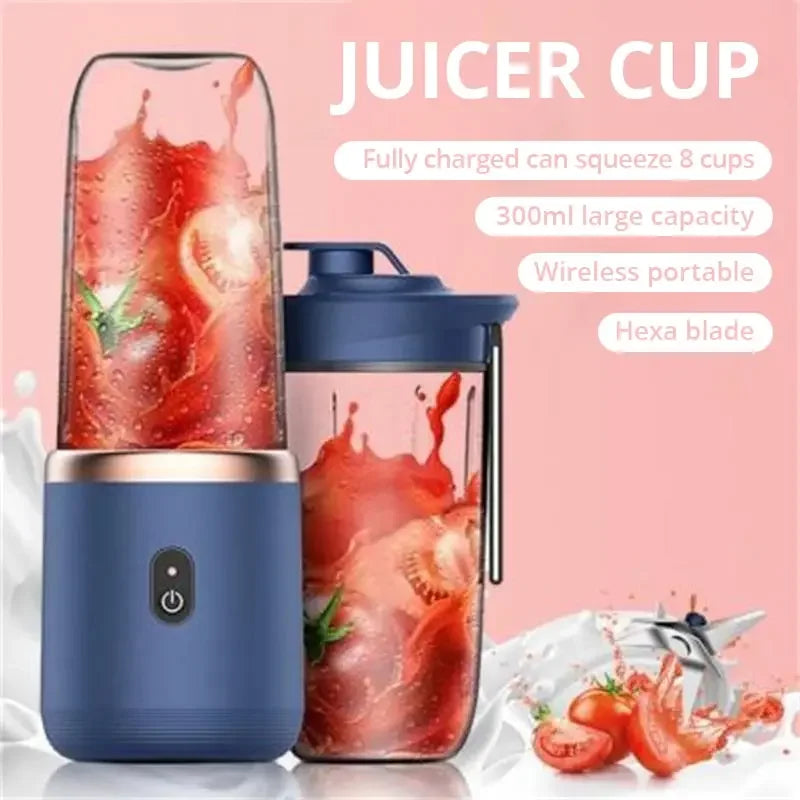 1pc Azul/Rosa Portátil Pequeno Elétrico Espremedor de Lâminas de Aço Inoxidável Copo Espremedor de Frutas Liquidificador de Smoothie Automático Utensílio de Cozinha 