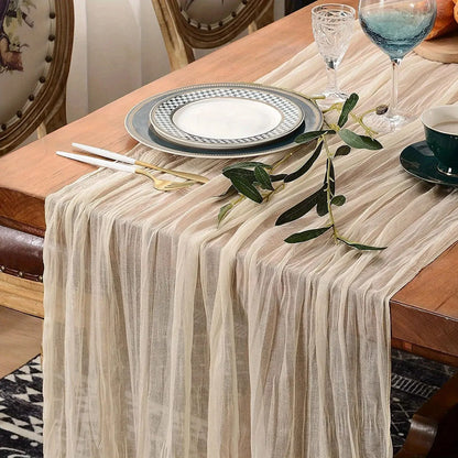 1pc Boho Style Cheesecloth Table Runner - Long Gauze Sheer RomanticTable Runner For Weddings, And Scene Decor Home Decor Leedoar