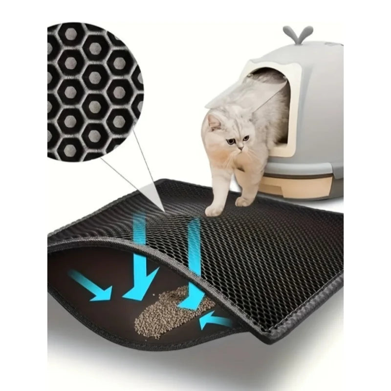 1pc, Cat Litter Mat, Cat Waterproof Litter Trapping Mat,Double Layer Filter Washable Non Slip Cat Mat For Cleaning, Pet Supplies Leedoar