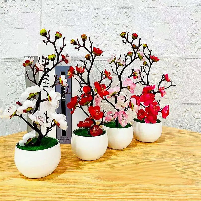 1pc Simulação de estilo chinês Wintersweet com vaso de flores, adequado para sala de estar, armário, decoração de mesa