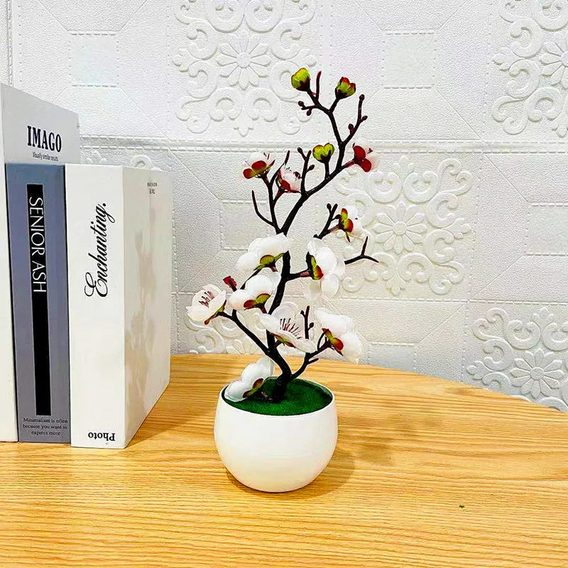 1pc Simulação de estilo chinês Wintersweet com vaso de flores, adequado para sala de estar, armário, decoração de mesa