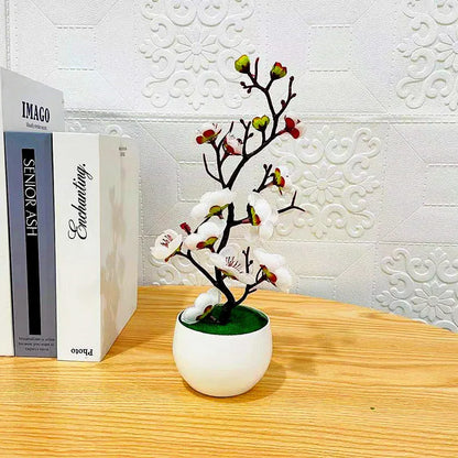 1pc Simulação de estilo chinês Wintersweet com vaso de flores, adequado para sala de estar, armário, decoração de mesa