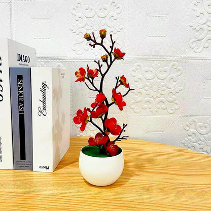 1pc Simulação de estilo chinês Wintersweet com vaso de flores, adequado para sala de estar, armário, decoração de mesa