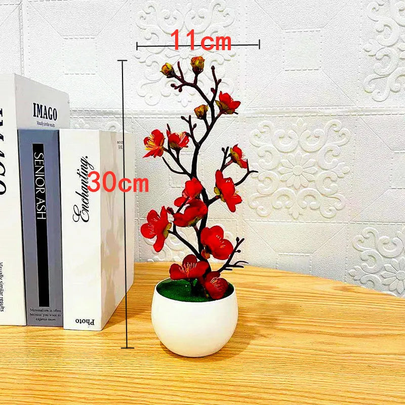 1pc Simulação de estilo chinês Wintersweet com vaso de flores, adequado para sala de estar, armário, decoração de mesa