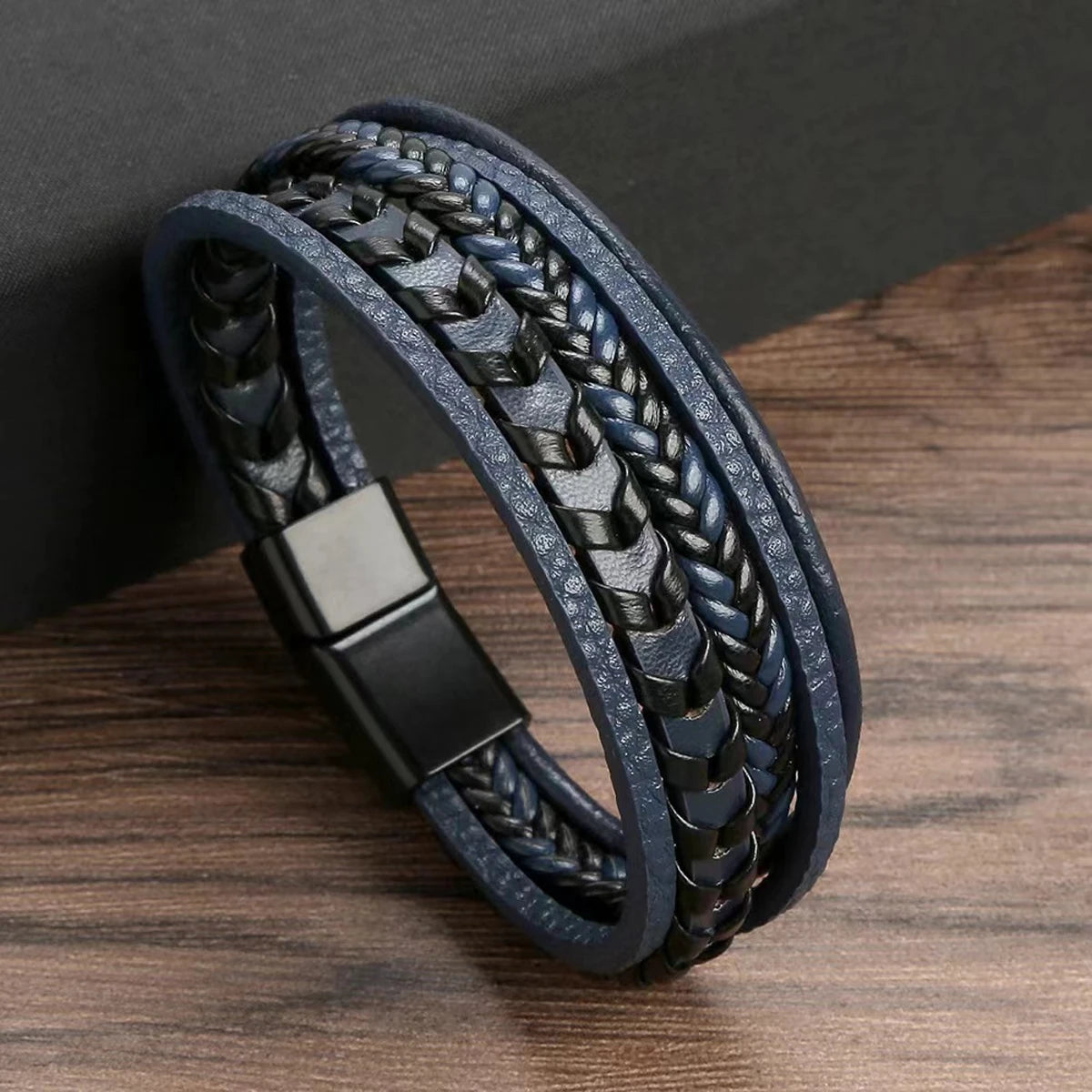 1pc Fashion Accessories MEN'S Multi-layered Vintage Leather Rope Braided Bracelet Alloy Magnetic Buckle Bracelet Leedoar