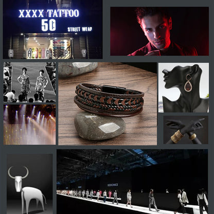 1pc Fashion Accessories MEN'S Multi-layered Vintage Leather Rope Braided Bracelet Alloy Magnetic Buckle Bracelet Leedoar