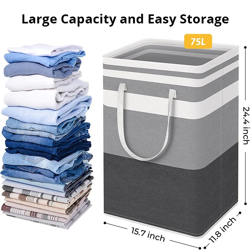 1pc Grey Large Capacity Waterproof Cotton Linen Dirty Clothes Basket Simplified Clothes Sundrie Storage Box Foldable Storage Bag Leedoar