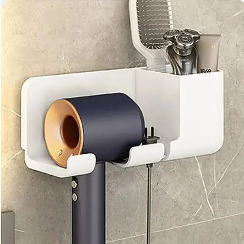 1pc Hair Dryer Storage Rack Non Punching Bathroom Wall Mounted Leedoar