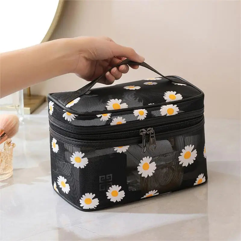 1pc Handheld Fashion Breathable Mesh Makeup Bag Travel Portable Large Capacity Bathing and Skincare Product Storage Bag Leedoar