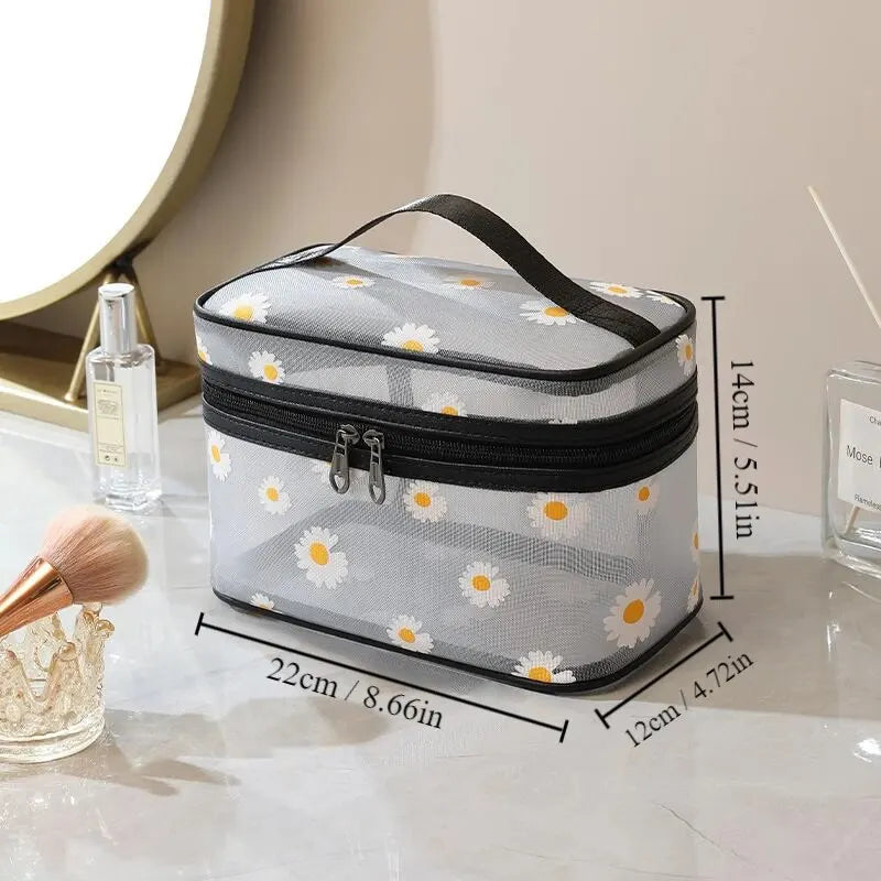 1pc Handheld Fashion Breathable Mesh Makeup Bag Travel Portable Large Capacity Bathing and Skincare Product Storage Bag Leedoar