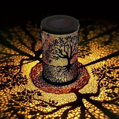 1pc Hanging Solar Lantern, Outdoor Waterproof LED Big Tree Decorative Lights, Iron Art Hanging Light Hollow LED Landscape Light Leedoar