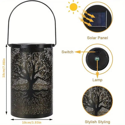 1pc Hanging Solar Lantern, Outdoor Waterproof LED Big Tree Decorative Lights, Iron Art Hanging Light Hollow LED Landscape Light Leedoar