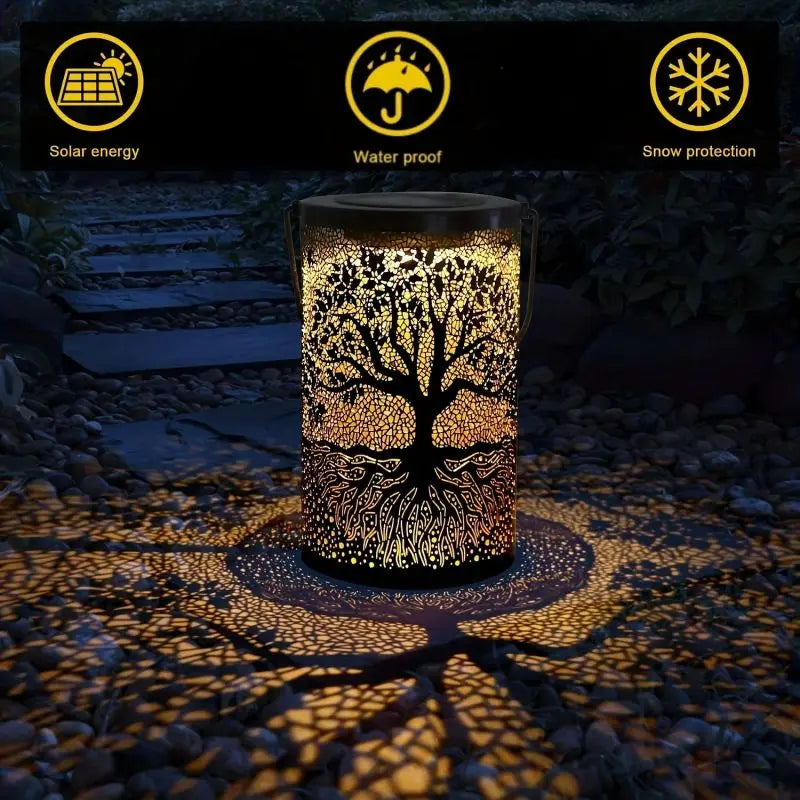 1pc Hanging Solar Lantern, Outdoor Waterproof LED Big Tree Decorative Lights, Iron Art Hanging Light Hollow LED Landscape Light Leedoar