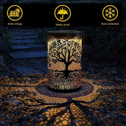 1pc Hanging Solar Lantern, Outdoor Waterproof LED Big Tree Decorative Lights, Iron Art Hanging Light Hollow LED Landscape Light Leedoar