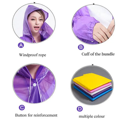 1pc Hooded Rain Coat Women Men Impermeable Thickened Waterproof Tourism Outdoor Hiking Rain Poncho Outdoor Products Leedoar