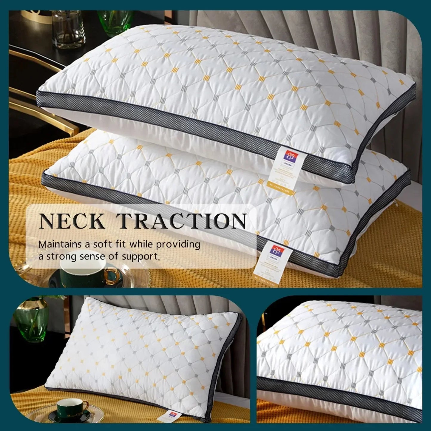 1pc Hotel's Same Feather Cotton Pillow Core Three-dimensional Neck Pillow For Sleeping Bedroom Dormitory Hotel Applicable Leedoar