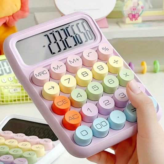 1 calculadora con teclado para oficina, calculadora mecánica de 12 dígitos, calculadora bonita de color caramelo, papelería de escritorio 