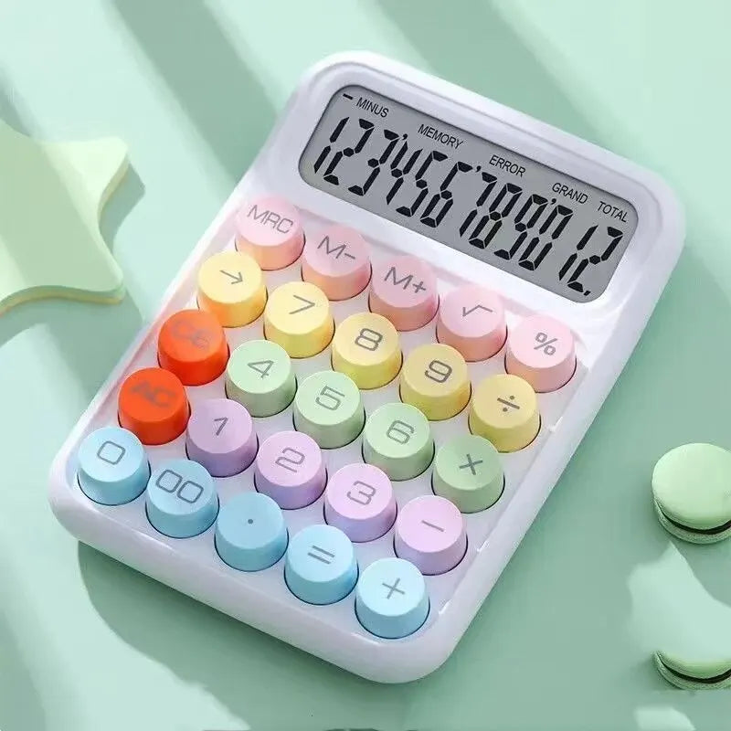 1pc Calculadora de teclado de escritório Calculadora mecânica de 12 dígitos Calculadora de cores de doces fofas Papelaria de mesa 