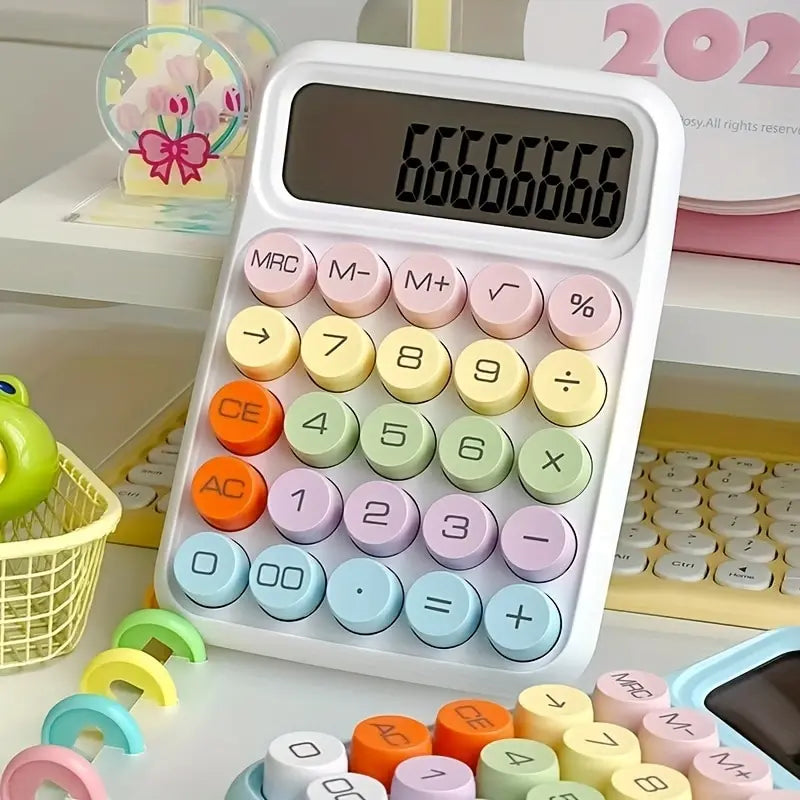 1 calculadora con teclado para oficina, calculadora mecánica de 12 dígitos, calculadora bonita de color caramelo, papelería de escritorio 