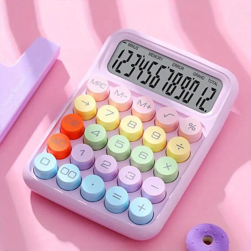 1pc Calculadora de teclado de escritório Calculadora mecânica de 12 dígitos Calculadora de cores de doces fofas Papelaria de mesa 