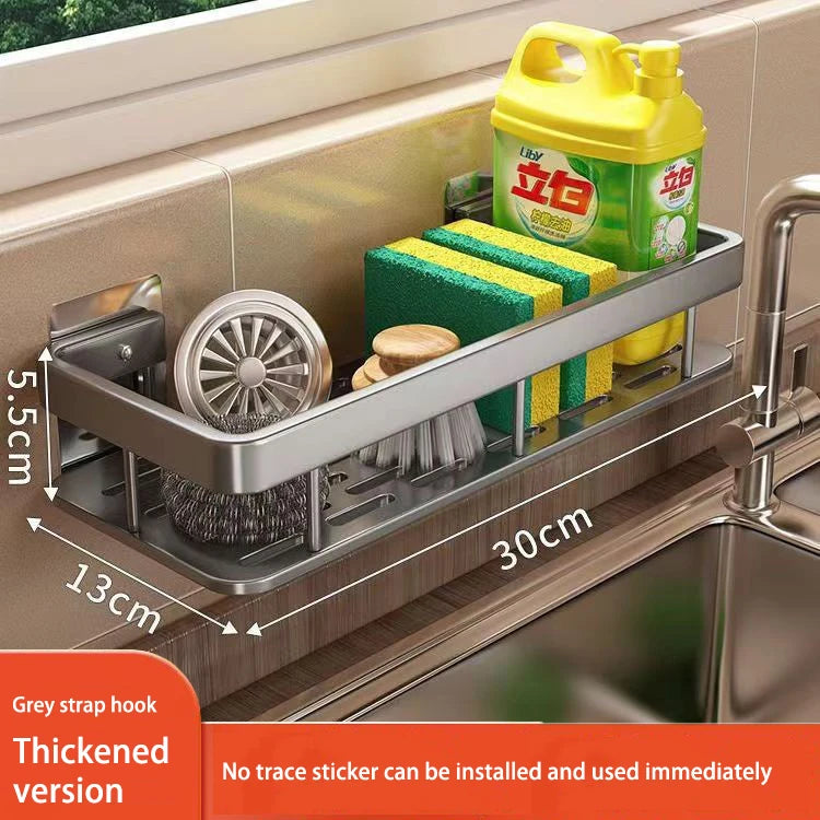 1pc Kitchen Aluminium Sink Drain Rack Shelf Basket Organizer Kitchen Accessories Sponge Storage Faucet Holder Soap Drainer Leedoar