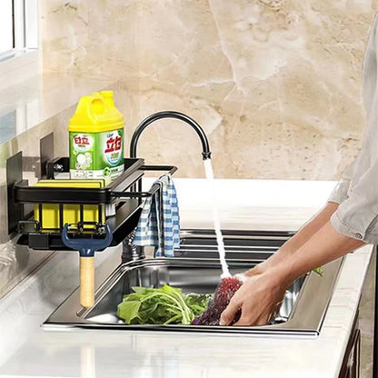 1pc Kitchen Aluminium Sink Drain Rack Shelf Basket Organizer Kitchen Accessories Sponge Storage Faucet Holder Soap Drainer Leedoar