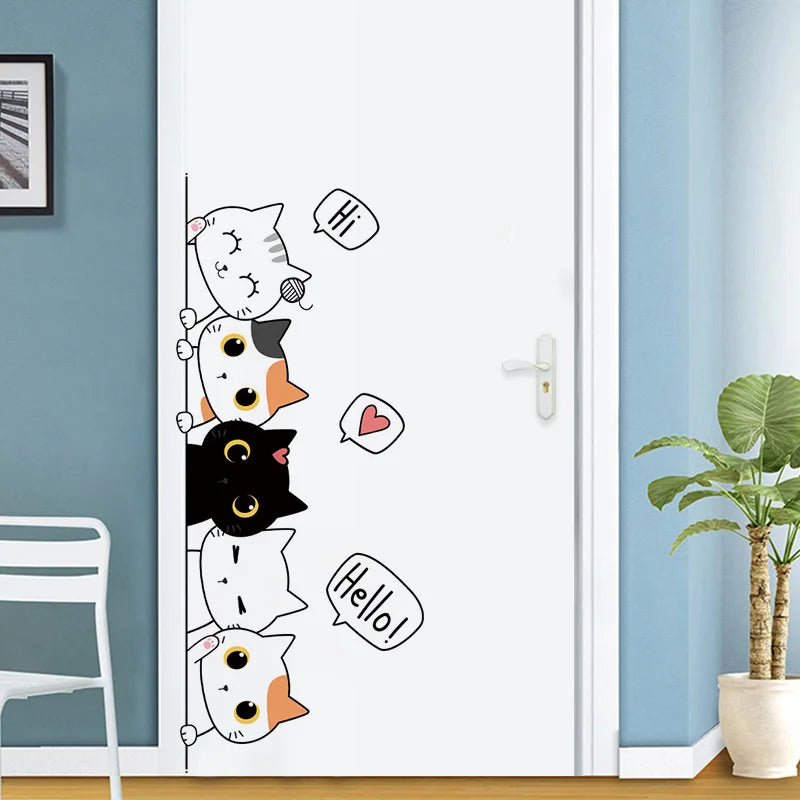 1pc Kitten Door Sticker, Home Decoration Door Sticker, Cute Children's Room Door Decoration Supplies Leedoar