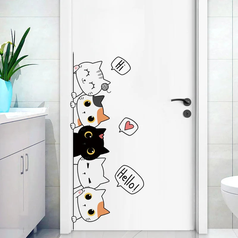 1pc Kitten Door Sticker, Home Decoration Door Sticker, Cute Children's Room Door Decoration Supplies Leedoar