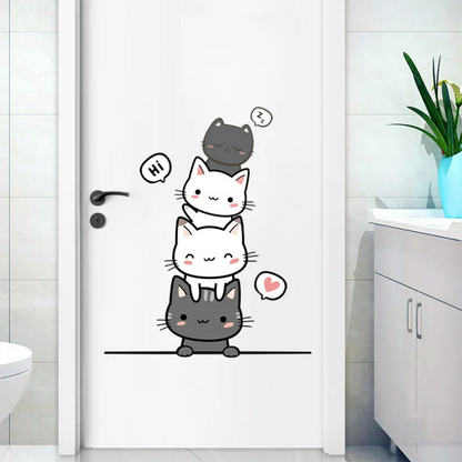 1pc Kitten Door Sticker, Home Decoration Door Sticker, Cute Children's Room Door Decoration Supplies Leedoar