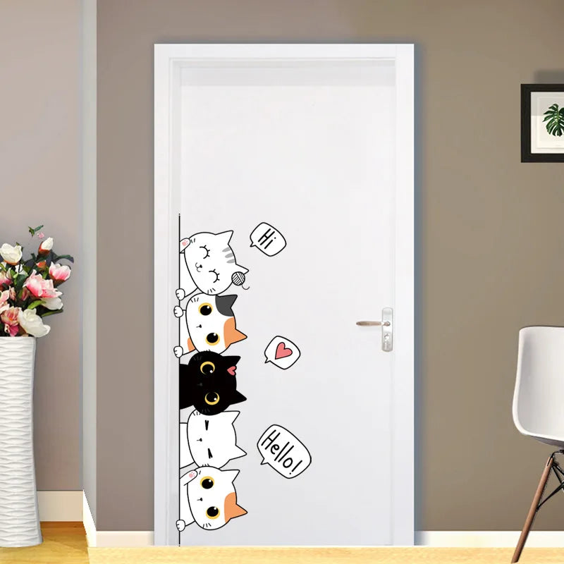 1pc Kitten Door Sticker, Home Decoration Door Sticker, Cute Children's Room Door Decoration Supplies Leedoar