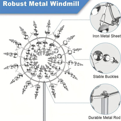 1 molino de viento de metal cinético mágico, atrapasueños único alimentado por viento, decoración creativa para patio, jardín, césped y patio al aire libre 