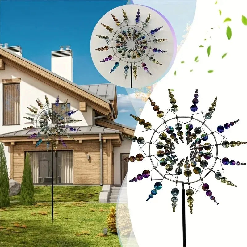 1pc Magical Kinetic Metal Windmill Spinner Unique Wind Powered Catchers Criativo Pátio Jardim Gramado Decoração de Pátio ao Ar Livre 