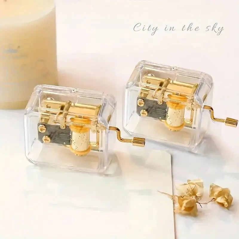 1pc Mini Creative Acrylic Material Transparent Hand Windup Metal Movement Octave Box Music Box, Friend Couple Birthday Gift Leedoar