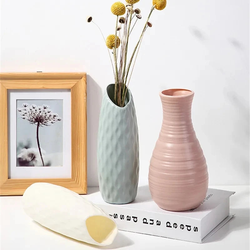 1pc Nordic Plastic Vase Simple Small Fresh Flower Pot Storage Bottle for Flowers Living Room Modern Home Decorations Ornaments Leedoar