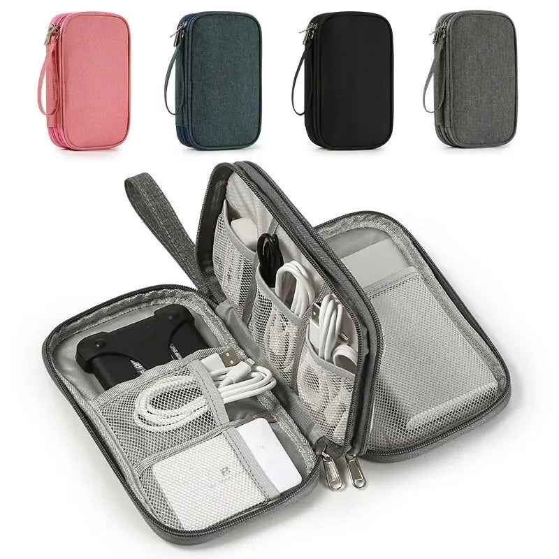 1pc Pink/Grey/Black/Navy Travel Portable Digital Product Storage Bag USB Data Cable Organizer Headset Charging Treasure Box Bag Leedoar