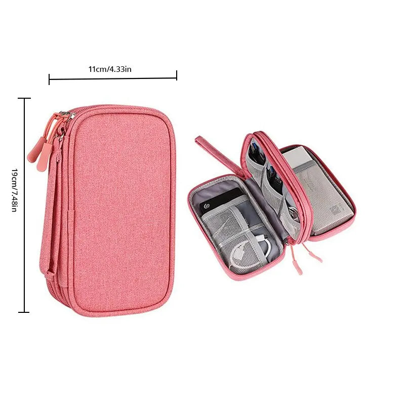 1pc Pink/Grey/Black/Navy Travel Portable Digital Product Storage Bag USB Data Cable Organizer Headset Charging Treasure Box Bag Leedoar