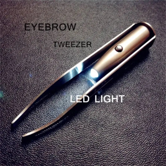 1 pinza para quitar el vello de las cejas, portátil, de acero inoxidable, con diseño inteligente y herramienta de maquillaje con luz LED 