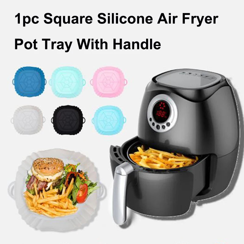 1pc Silicone Air Fryer Pot Tray With Handle, Square Air Fryer Baking Pan, Reusable Air Fryer Liner For Kitchen Baking Leedoar