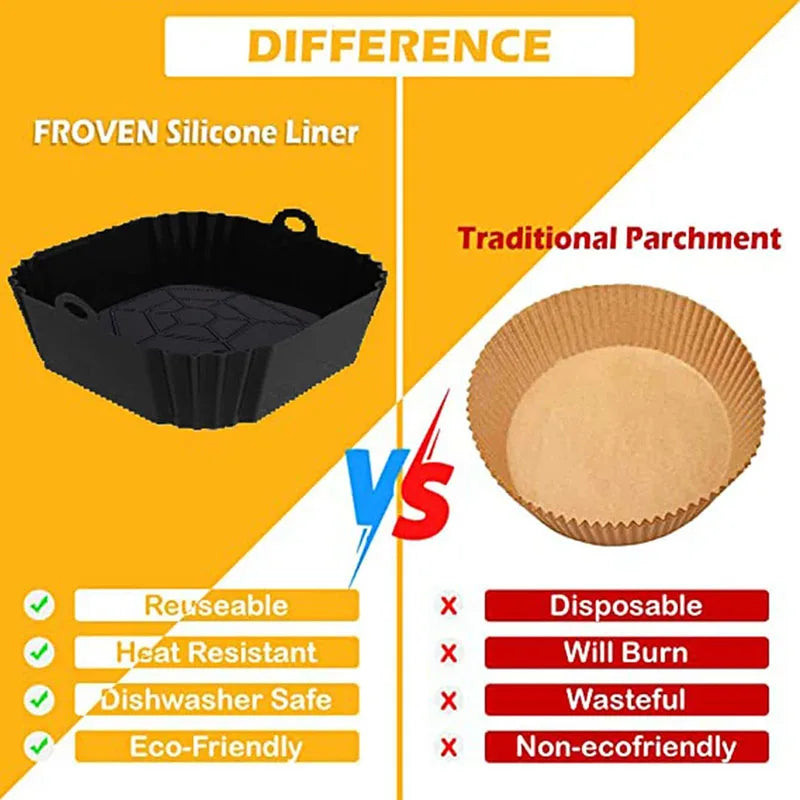 1pc Silicone Air Fryer Pot Tray With Handle, Square Air Fryer Baking Pan, Reusable Air Fryer Liner For Kitchen Baking Leedoar