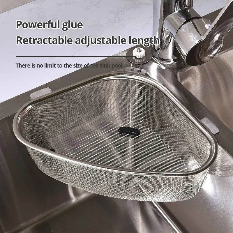 1pc Sink Triangle Drain Basket Stainless Steel Kitchen Residue Filter Net Basket Leakage Wash Vegetable Basket Storage Shelf Leedoar