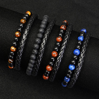 1 pulsera de acero inoxidable con cuentas de piedra de ojo de tigre, pulsera de cuentas de piedra de lava natural, pulsera de acero inoxidable, joyería para hombres y mujeres